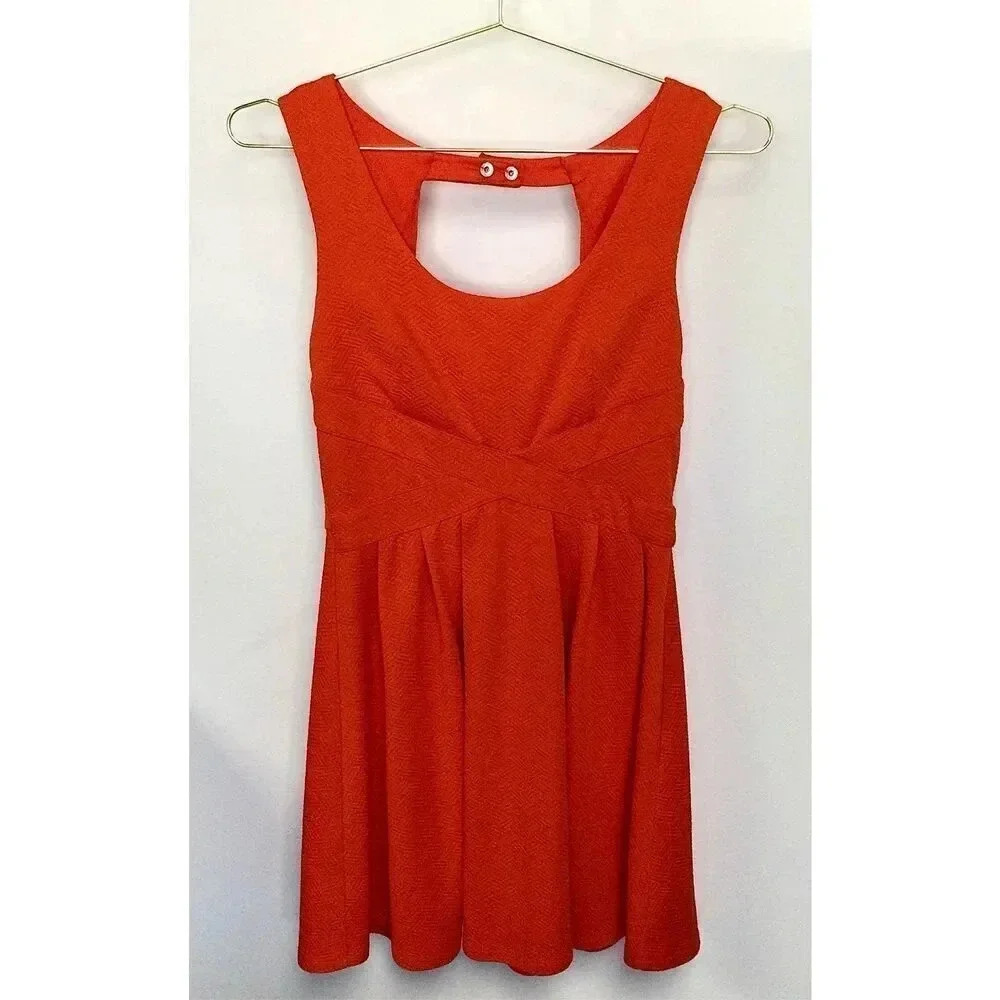 Altar'd State Womens Orange Textured Sleeveless Open Back Mini Dress Size Large‎